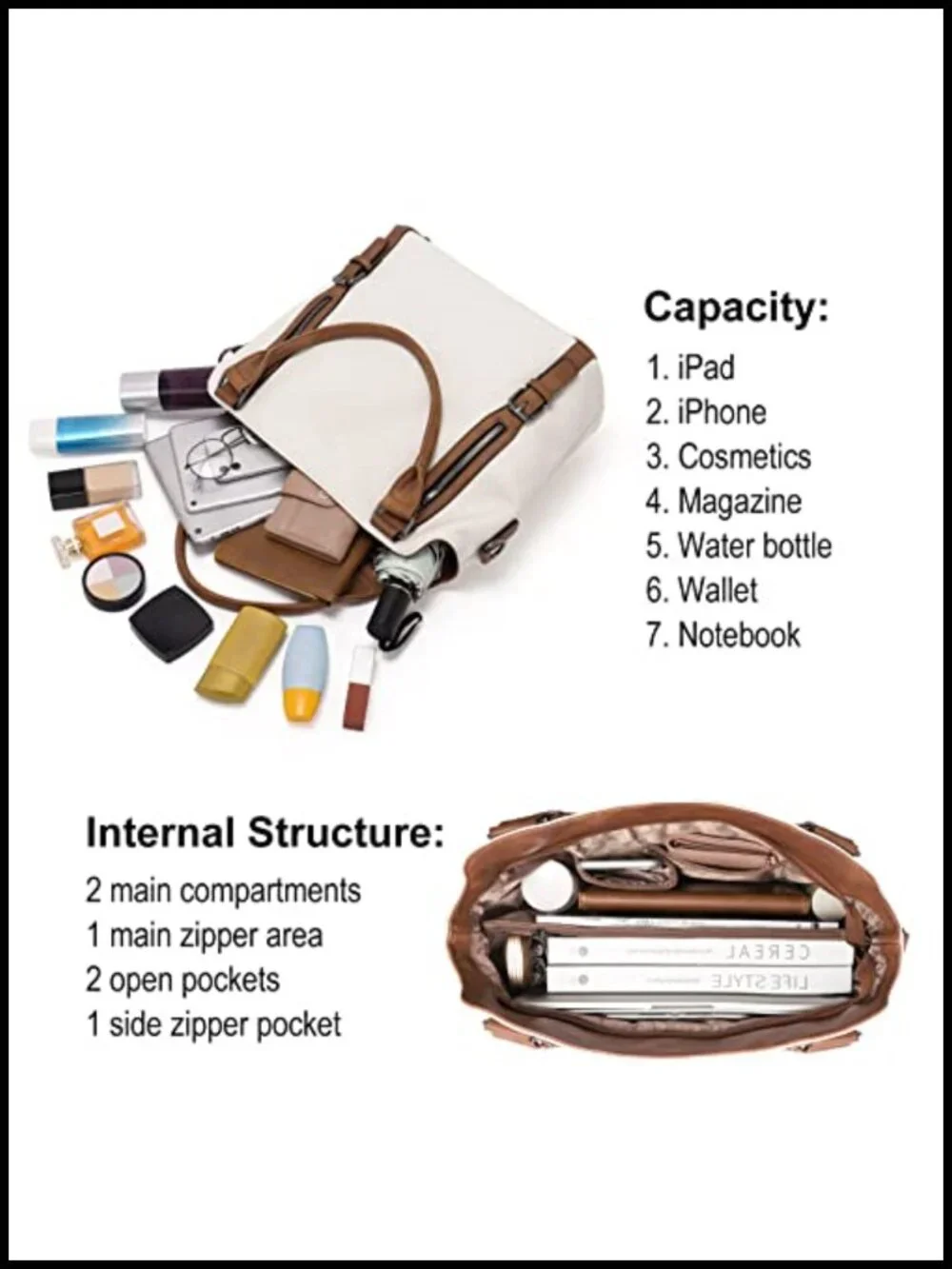 Large Hobo Bag with Multiple Pockets, Vegan Leather, Adjustable Strap Crossbody